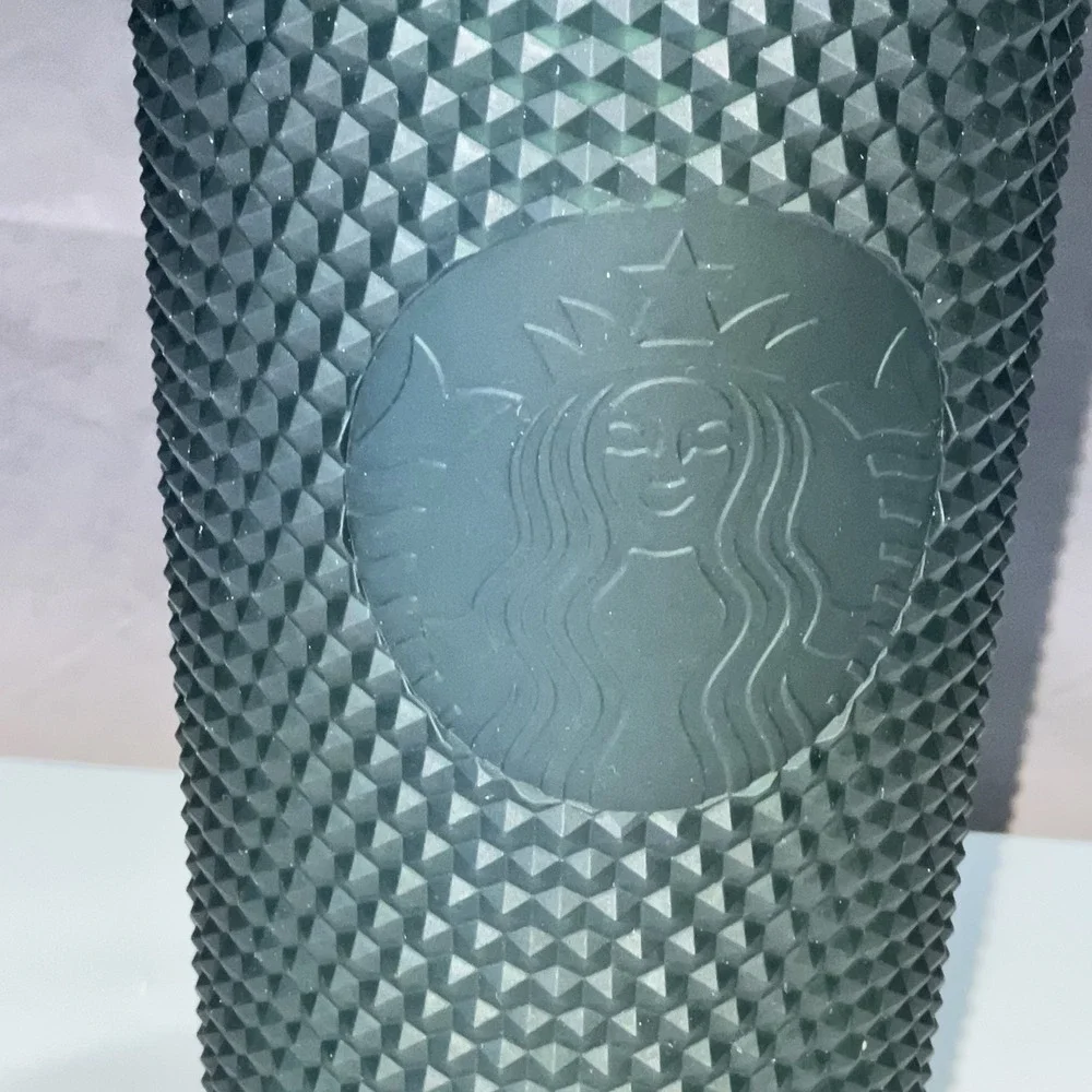 Starbucks Matte Dark Green‎ Studded Tumbler 24oz Cold Cup 2021 Used w/ Straw